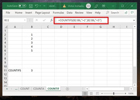 how to count number 1 in excel