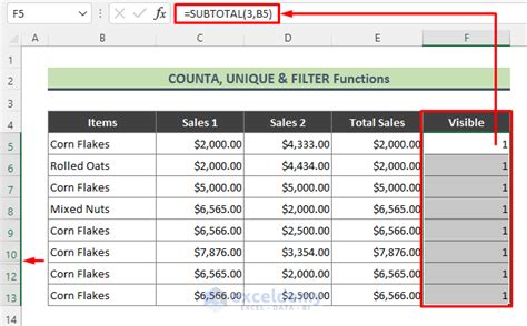 how to count only visible cells in excel