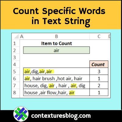 how to count specific words in excel text string