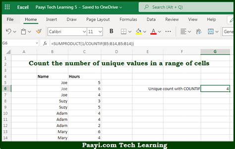 how to count unique text cells in excel