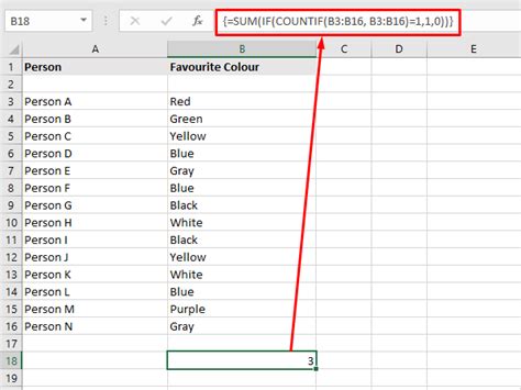 how to count unique values in excel with formula