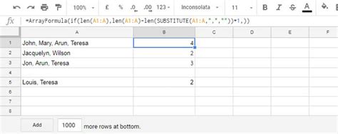 how to count words in a cell separated by comma