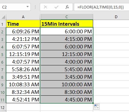 how to create 5 minute time intervals in excel