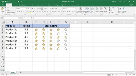 how to create a 5 star rating system in excel