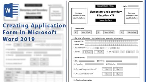 how to create a application form in word