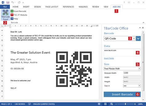 how to create a barcode for a word document