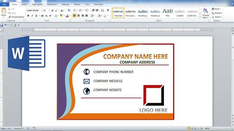 how to create a calling card in word