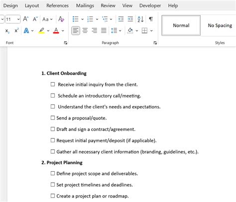 how to create a checklist in word document