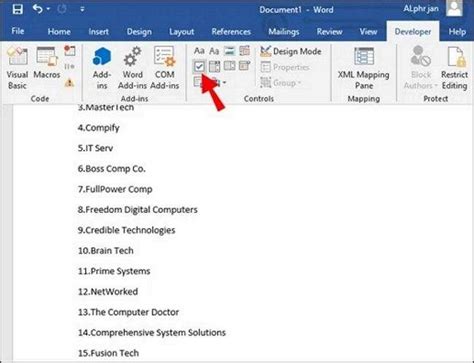 how to create a checklist in word office 365