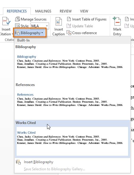 how to create a citation list in word