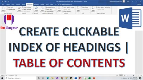 how to create a clickable index in word
