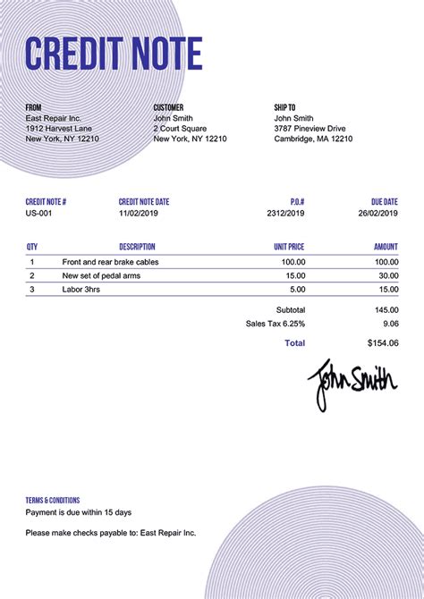 how to create a credit note template