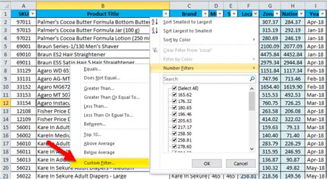 how to create a custom auto filter in excel