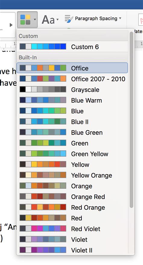 how to create a custom color palette in word