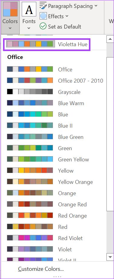 how to create a custom color set in word
