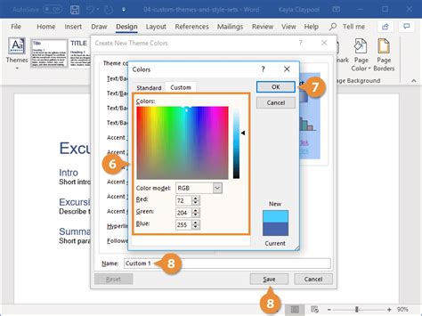 how to create a custom set of theme colors in word