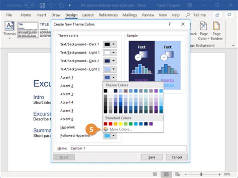 how to create a customized set of theme colors in word