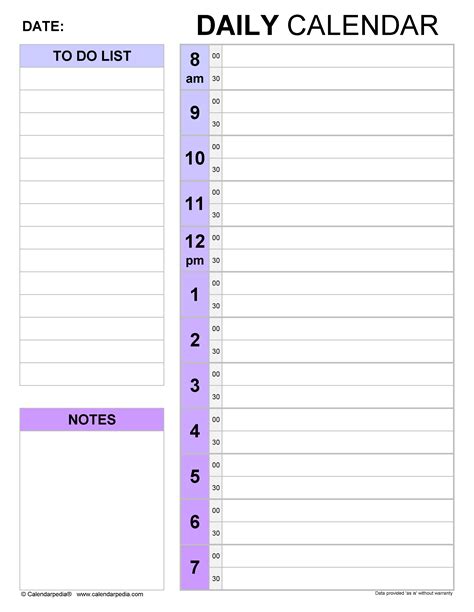 how to create a daily calendar in word