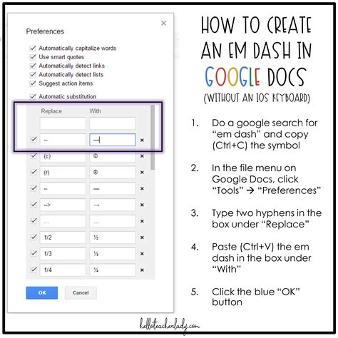 how to create a dash in google docs
