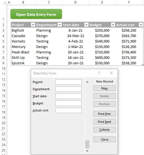 how to create a data entry form in excel using macro