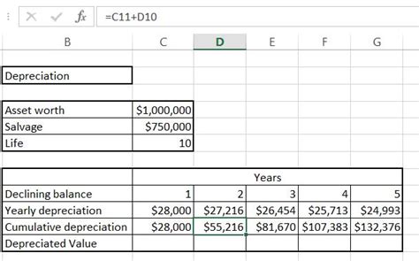 how to create a declining balance in excel