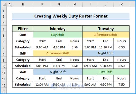 how to create a duty roster in excel