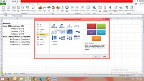 how to create a dynamic organizational chart in excel from a list