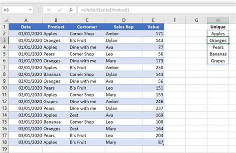 how to create a dynamic unique list in excel