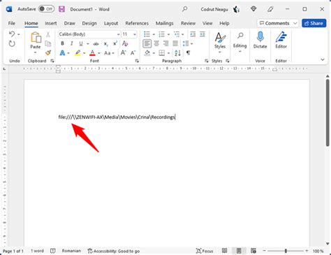 how to create a file path link in word