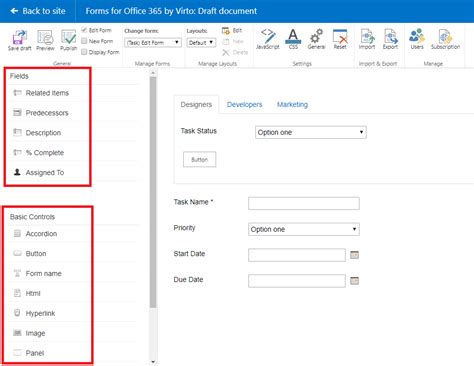 how to create a fillable form in sharepoint office 365