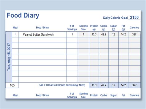 how to create a food journal in excel