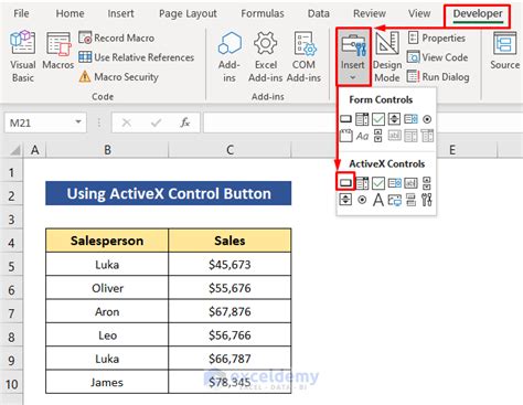 how to create a form control macro button in excel