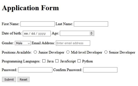 how to create a form in html with example