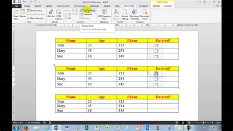 how to create a form with check boxes in word