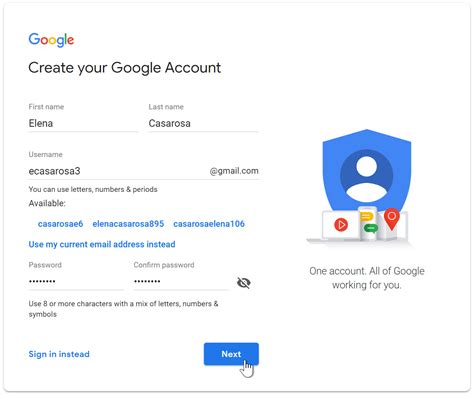 how to create a gmail address for signing in to google account