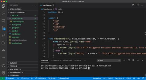 how to create a go project in vscode