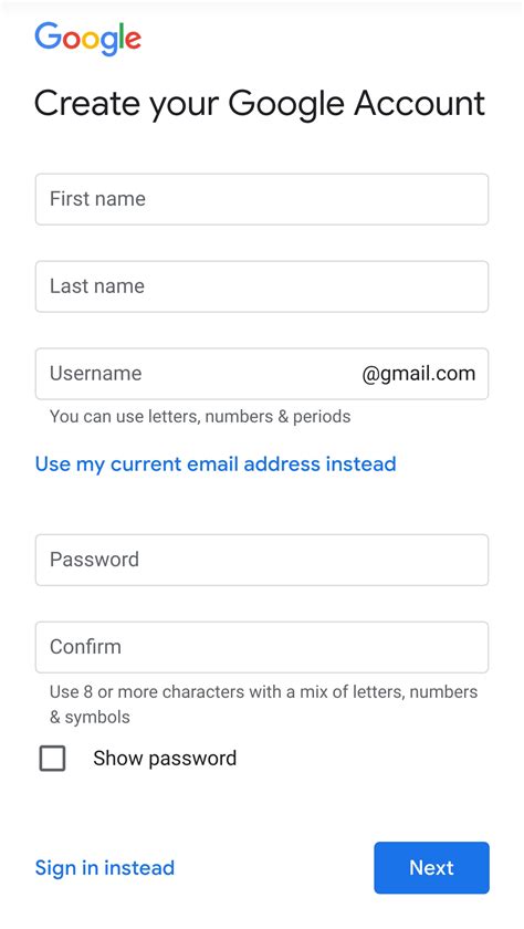 how to create a google account name