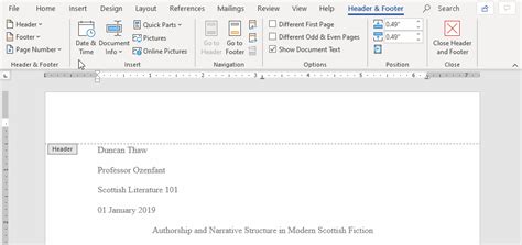 how to create a header for mla format in word