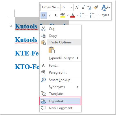 how to create a hyperlink index in a word document