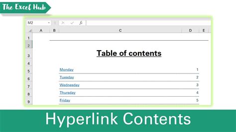 how to create a hyperlink table of contents in excel