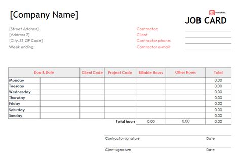 how to create a job card in excel