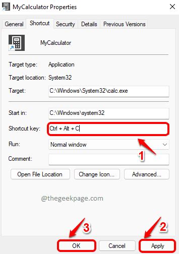 how to create a keyboard shortcut for calculator in windows 11