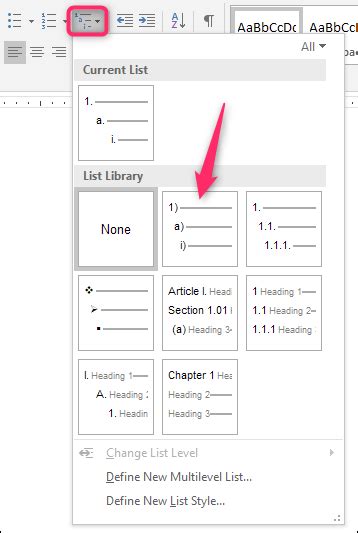 how to create a list in microsoft word