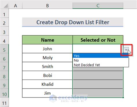 how to create a list of filters in excel