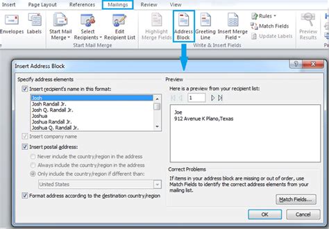 how to create a mail list in word