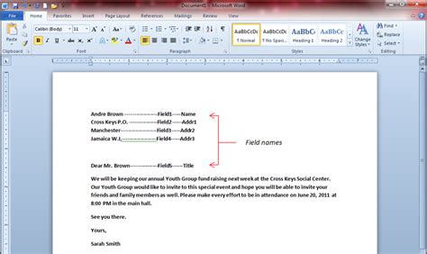 how to create a mail merge document in ms word