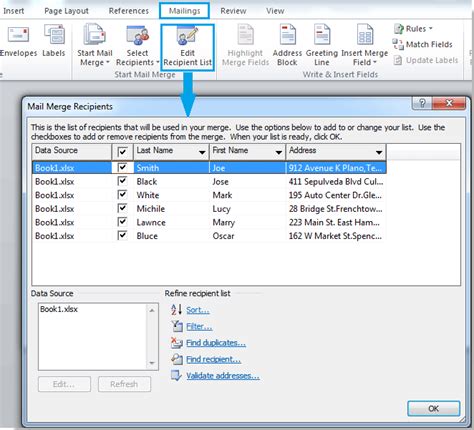 how to create a mailing list in word