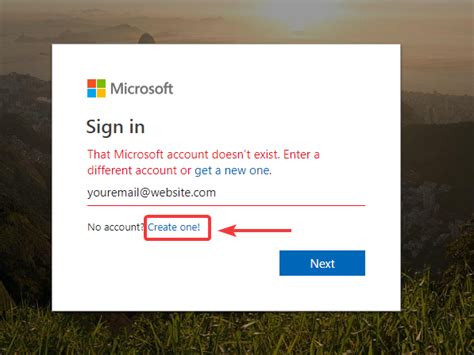 how to create a microsoft account with work email