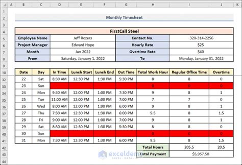 how to create a monthly time sheet in excel