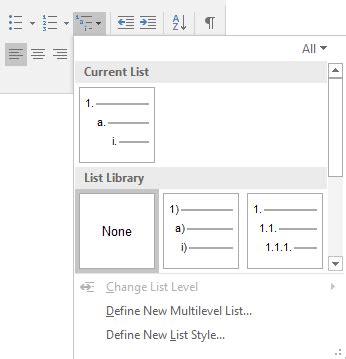 how to create a multilevel list in word 2016